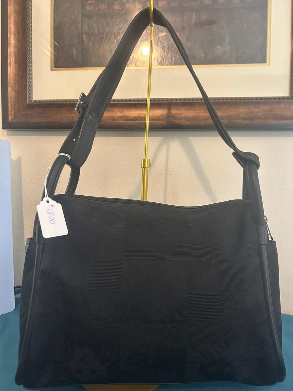 Anne Klein Black Shoulder Bag with Subtle Jacquard Pattern